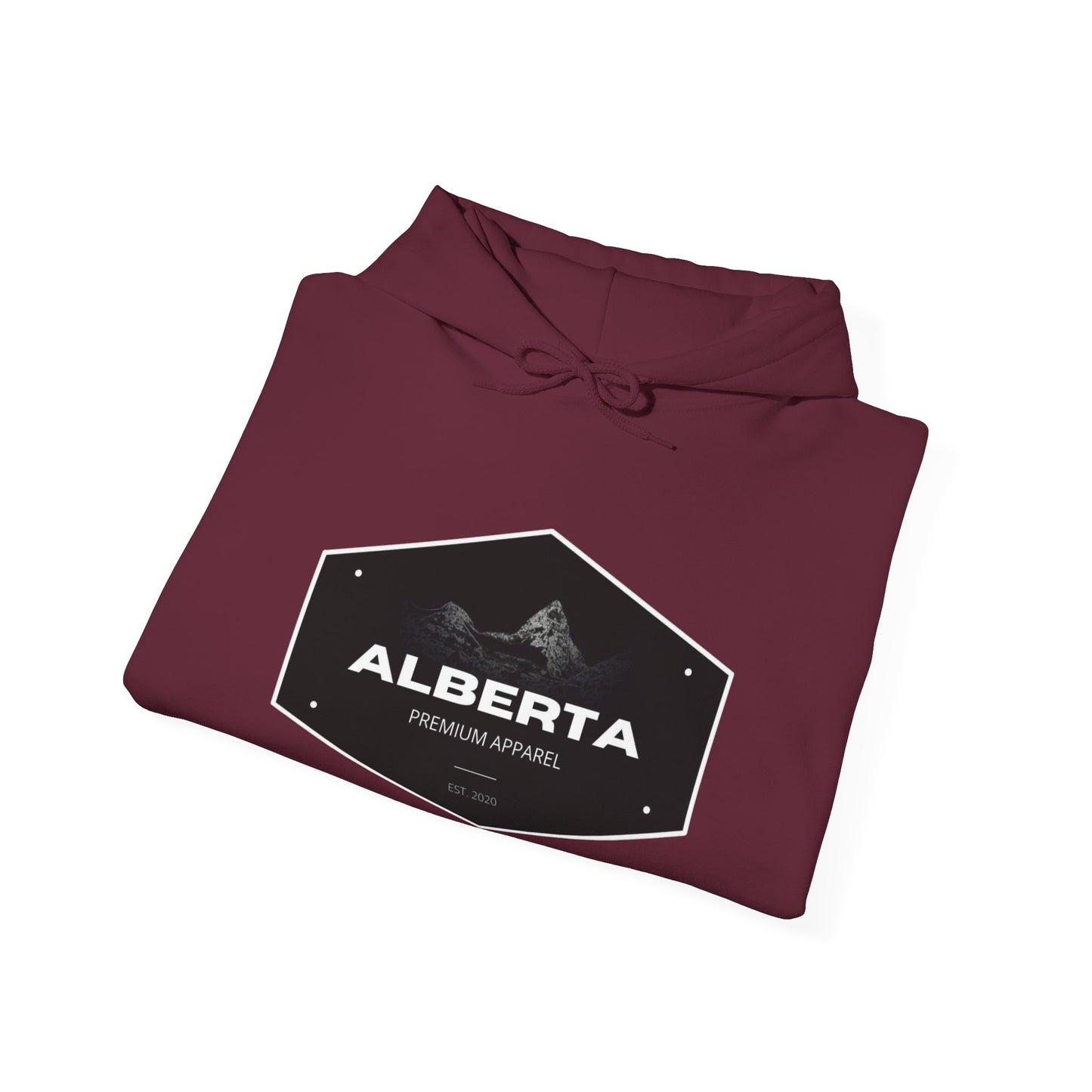 Alberta Hex Logo Hoodie — Vintage Mountain Crest Sweatshirt