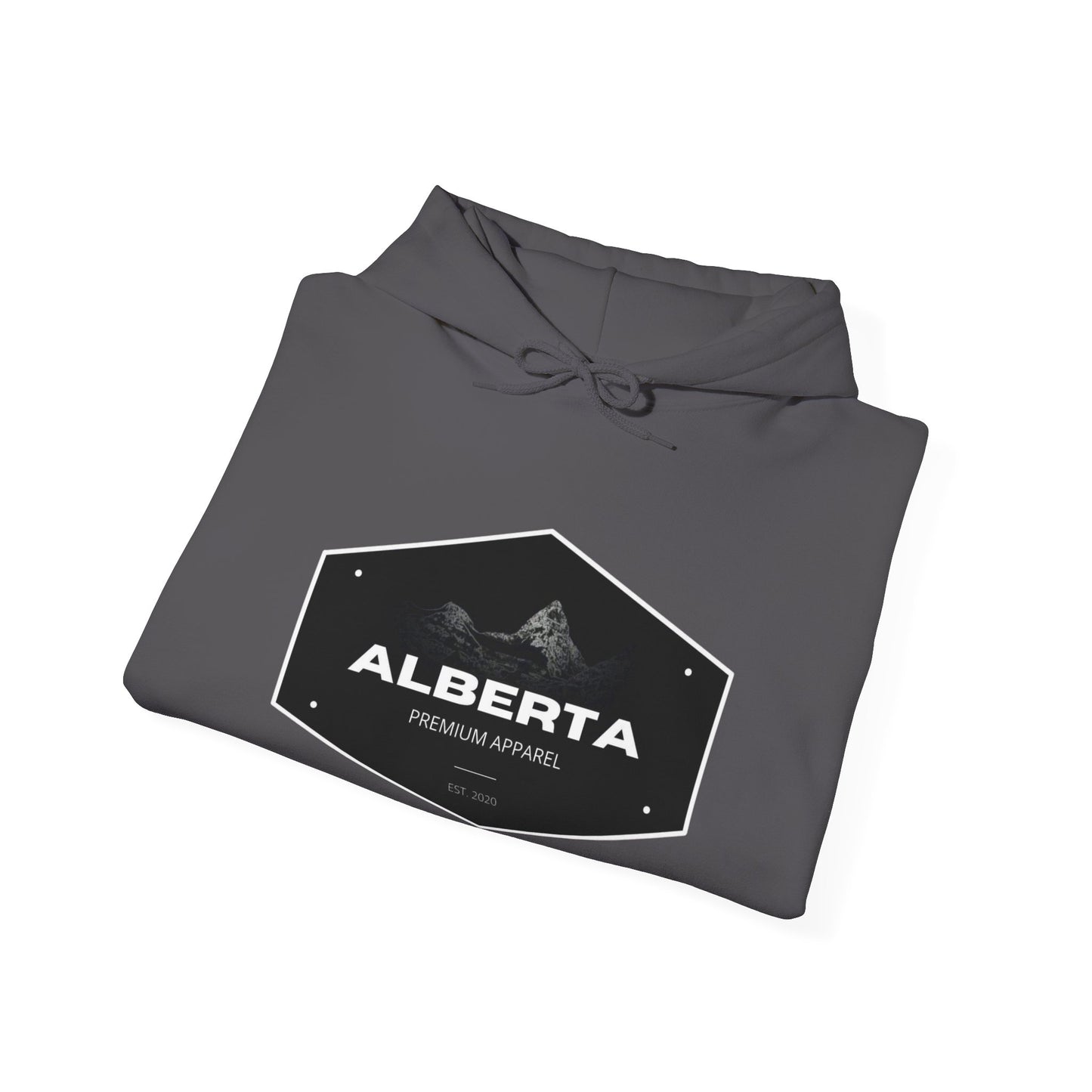 Alberta Hex Logo Hoodie — Vintage Mountain Crest Sweatshirt