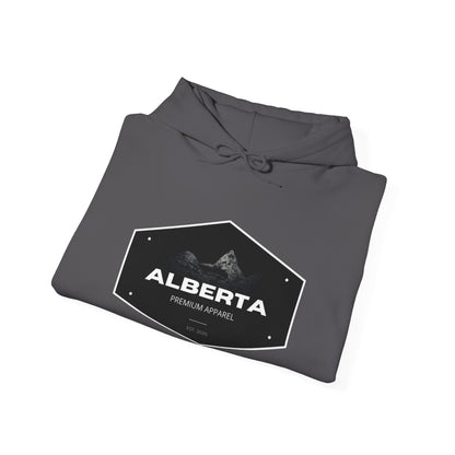 Alberta Hex Logo Hoodie — Vintage Mountain Crest Sweatshirt