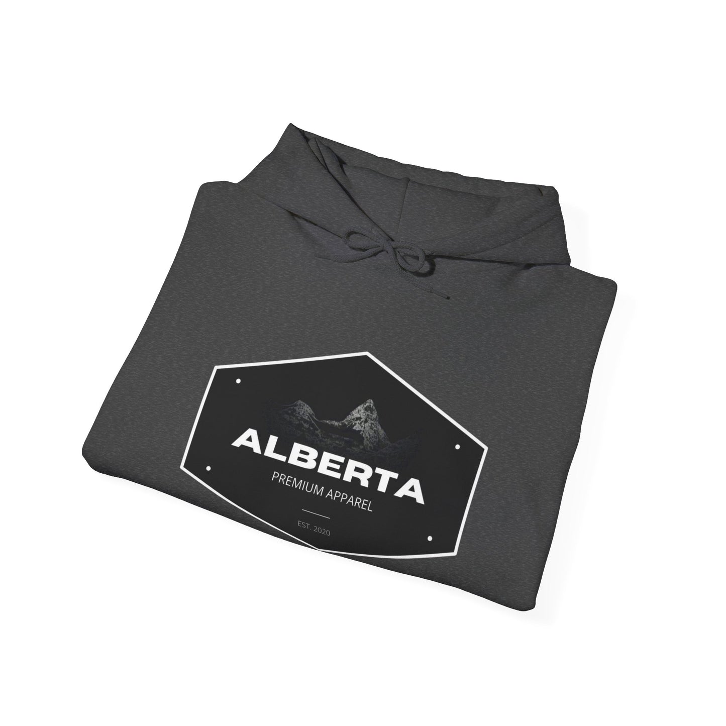 Alberta Hex Logo Hoodie — Vintage Mountain Crest Sweatshirt