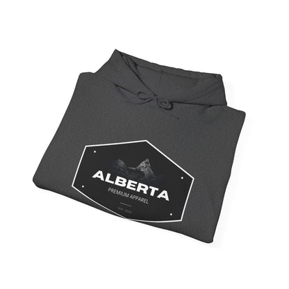 Alberta Hex Logo Hoodie — Vintage Mountain Crest Sweatshirt