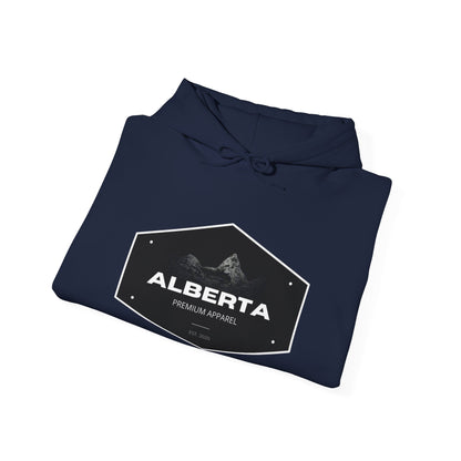 Alberta Hex Logo Hoodie — Vintage Mountain Crest Sweatshirt