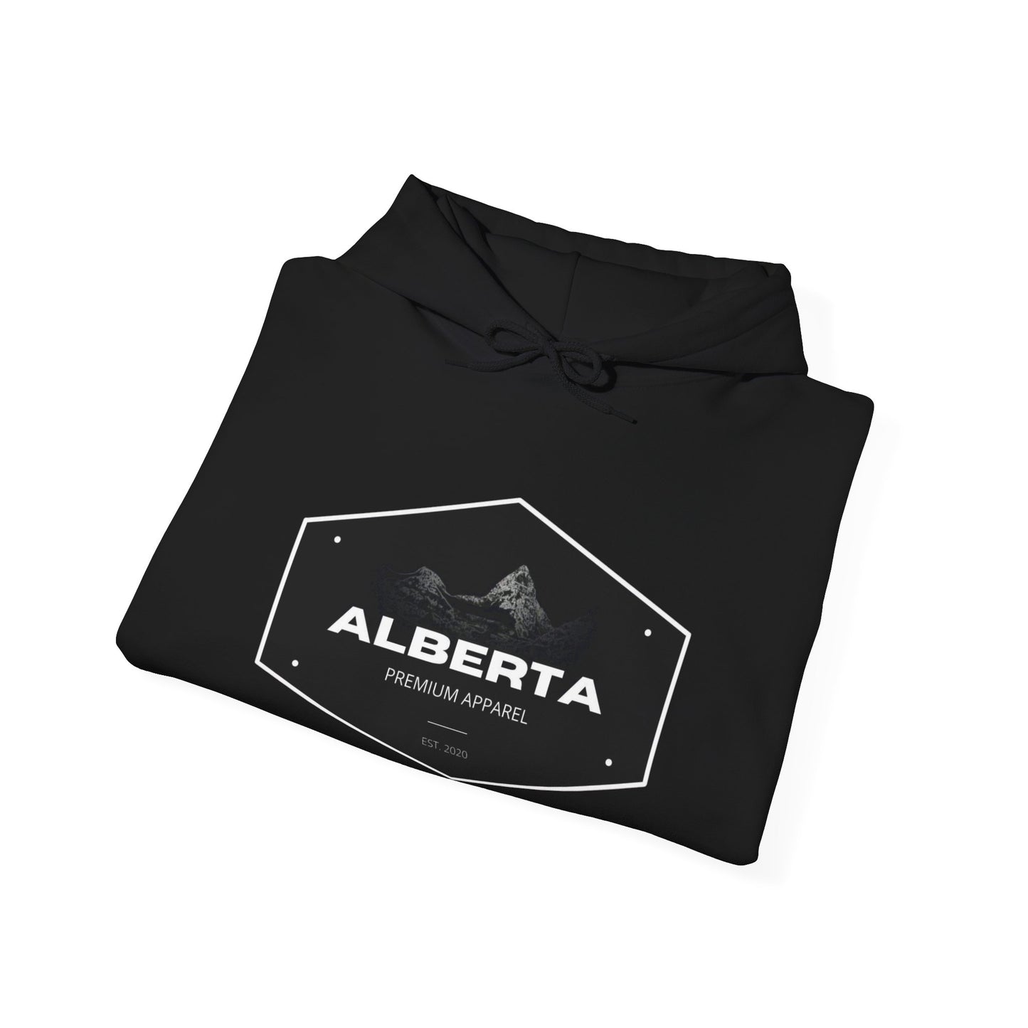 Alberta Hex Logo Hoodie — Vintage Mountain Crest Sweatshirt