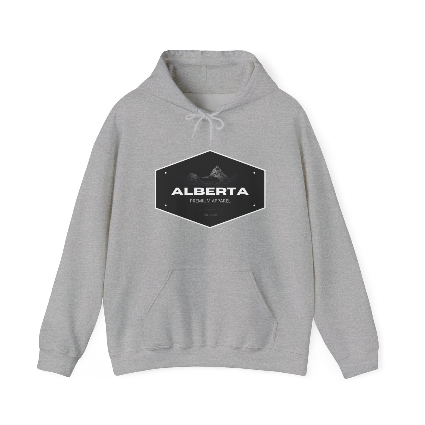 Alberta Hex Logo Hoodie — Vintage Mountain Crest Sweatshirt