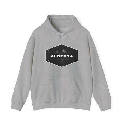 Alberta Hex Logo Hoodie — Vintage Mountain Crest Sweatshirt