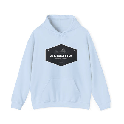 Alberta Hex Logo Hoodie — Vintage Mountain Crest Sweatshirt