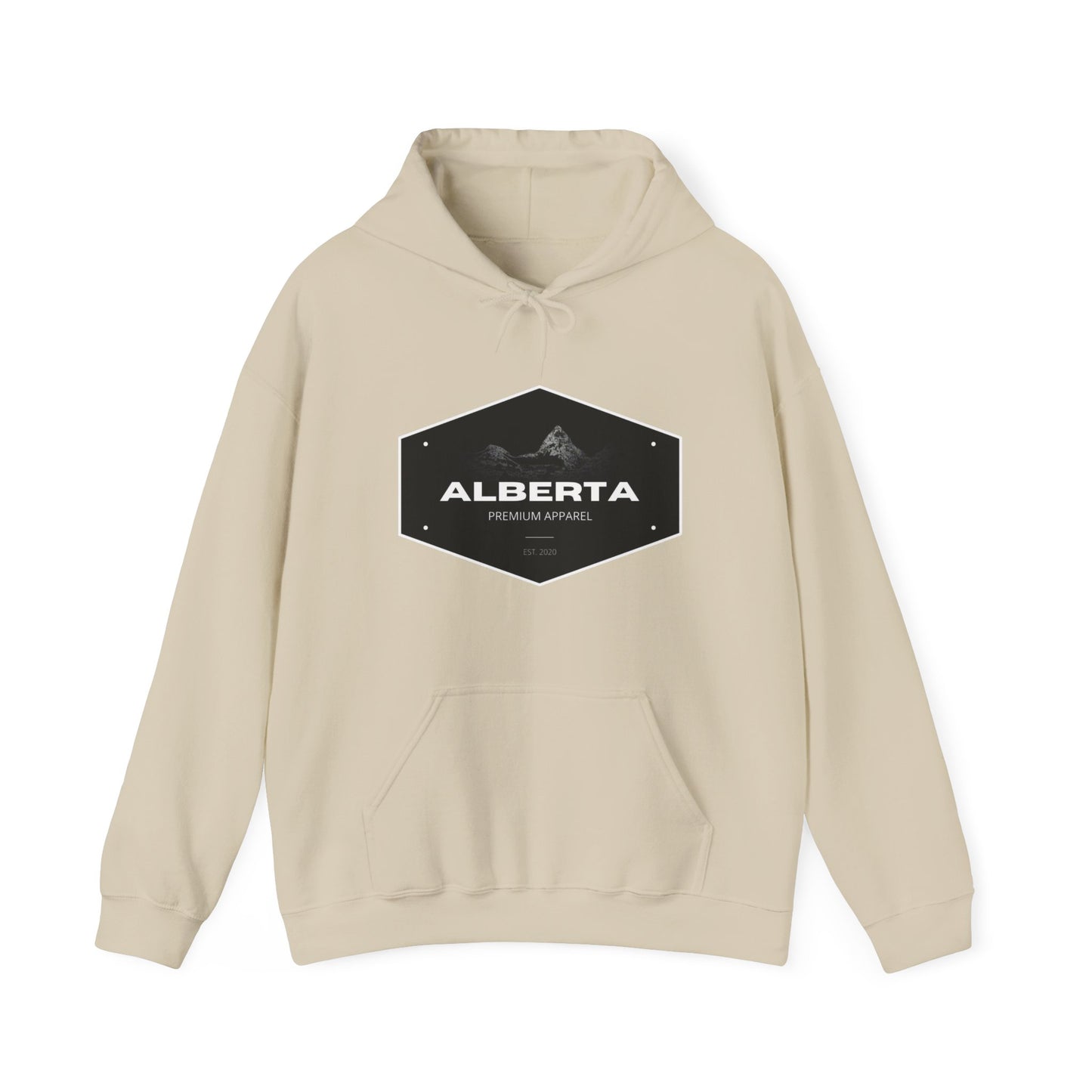 Alberta Hex Logo Hoodie — Vintage Mountain Crest Sweatshirt