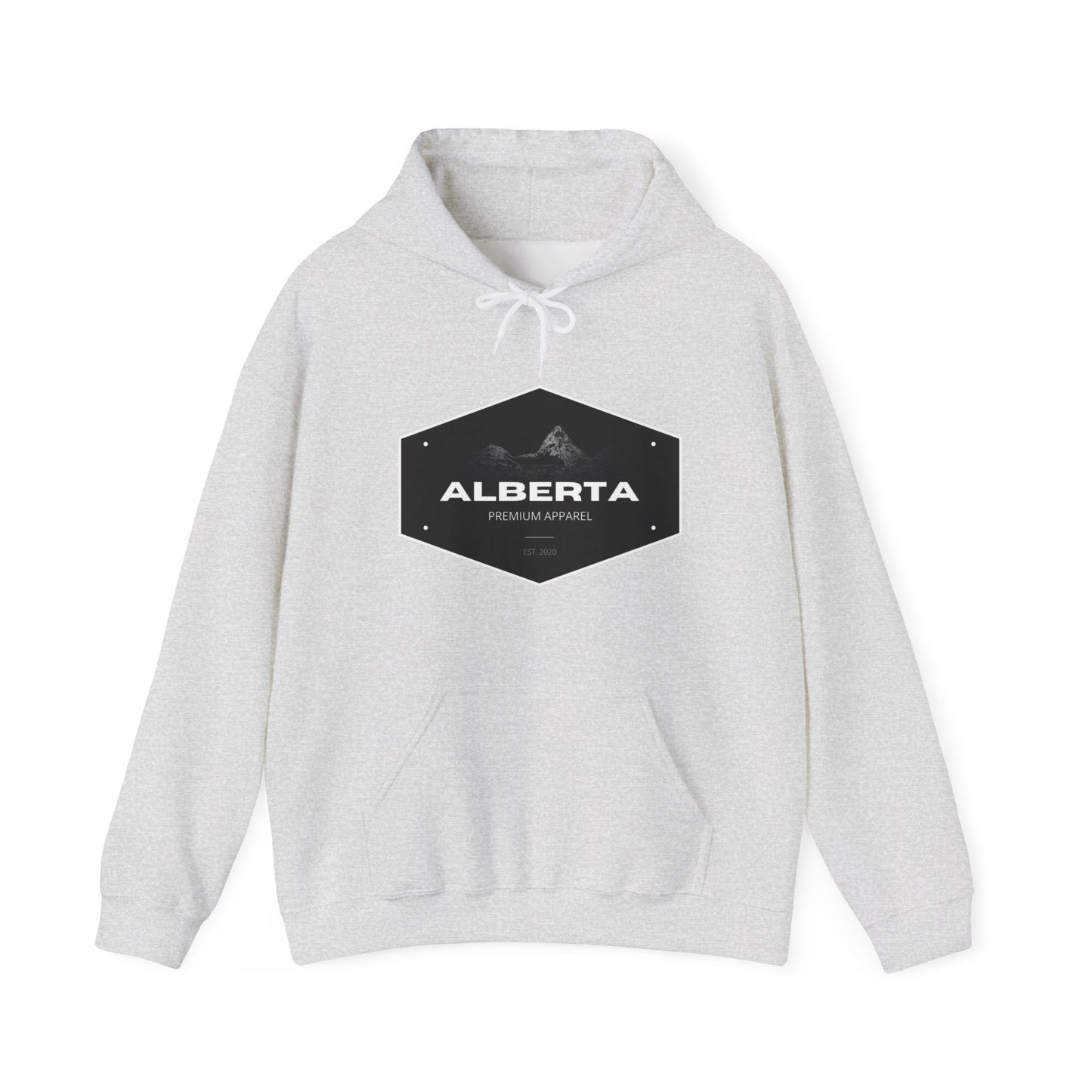 Alberta Hex Logo Hoodie — Vintage Mountain Crest Sweatshirt