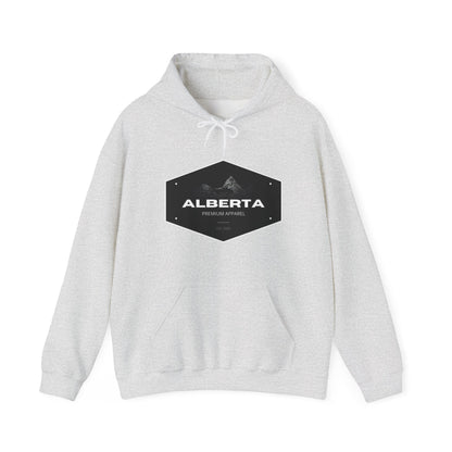 Alberta Hex Logo Hoodie — Vintage Mountain Crest Sweatshirt