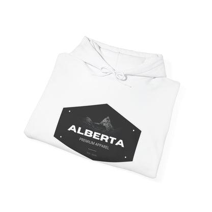 Alberta Hex Logo Hoodie — Vintage Mountain Crest Sweatshirt