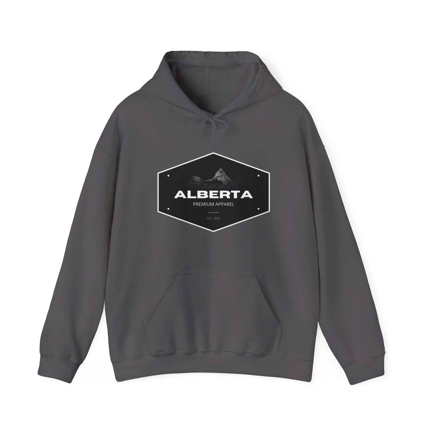 Alberta Hex Logo Hoodie — Vintage Mountain Crest Sweatshirt