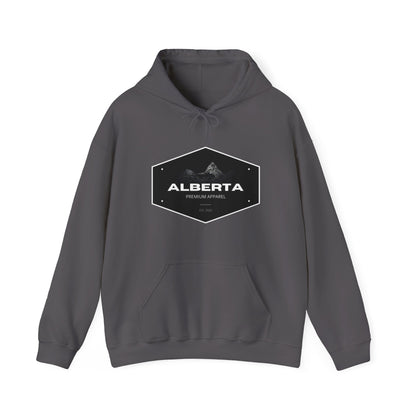 Alberta Hex Logo Hoodie — Vintage Mountain Crest Sweatshirt