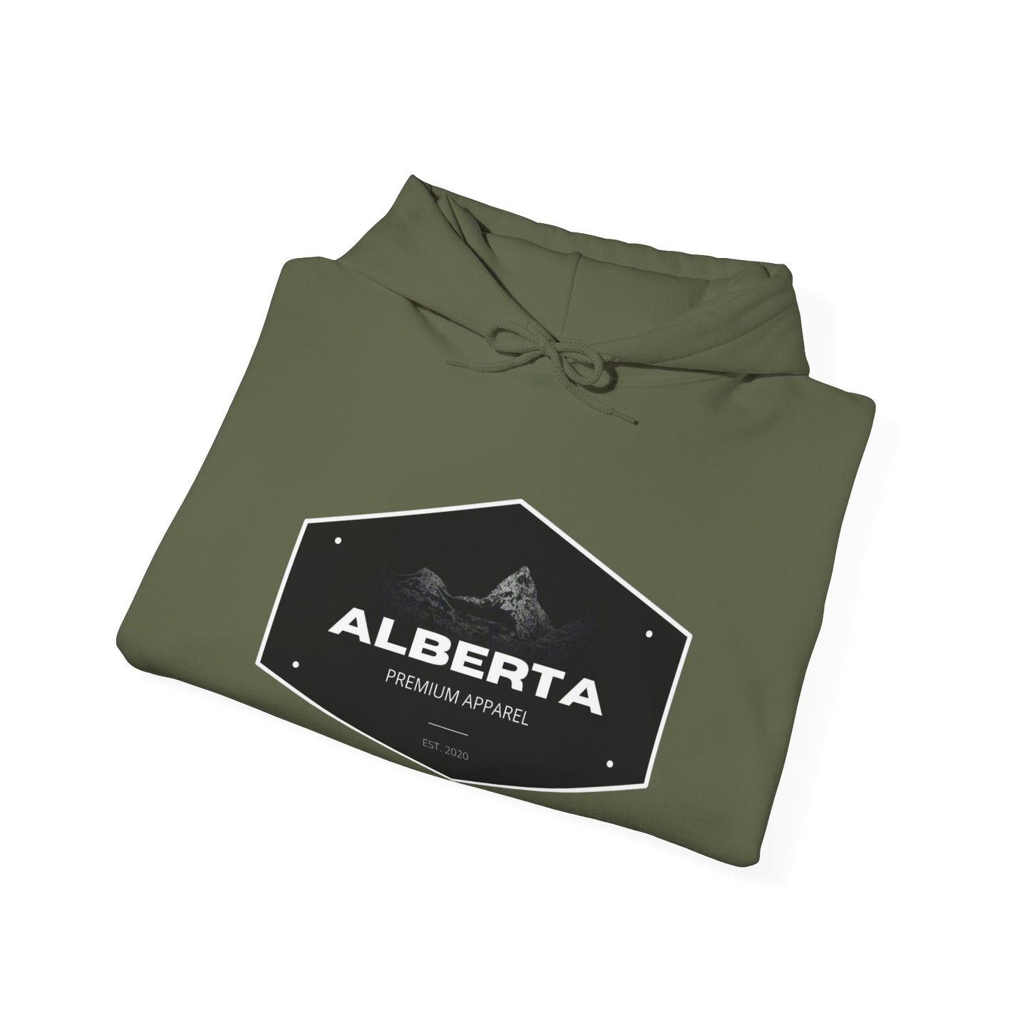 Alberta Hex Logo Hoodie — Vintage Mountain Crest Sweatshirt