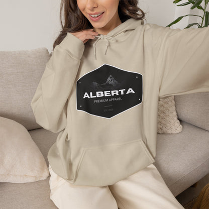 Alberta Hex Logo Hoodie — Vintage Mountain Crest Sweatshirt