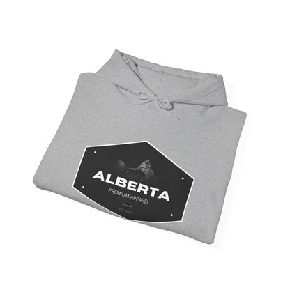 Alberta Hex Logo Hoodie — Vintage Mountain Crest Sweatshirt