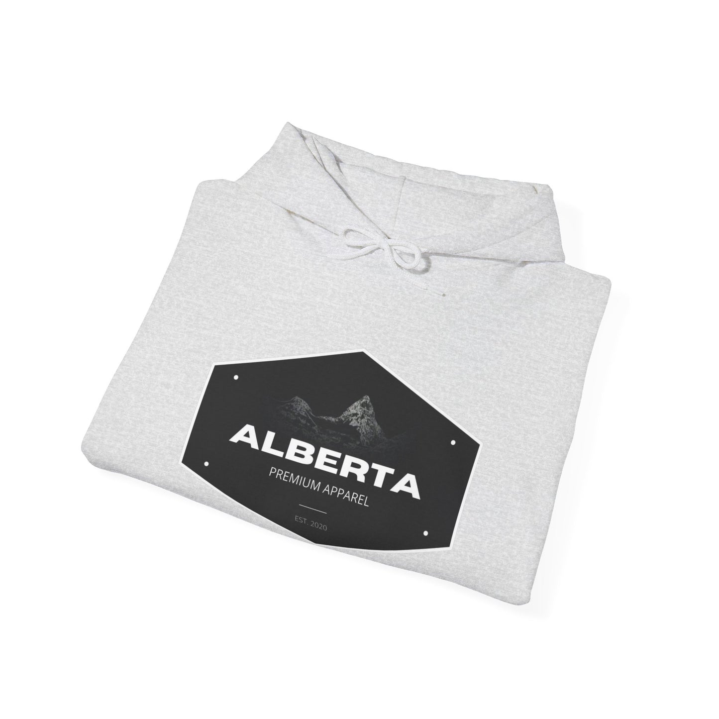 Alberta Hex Logo Hoodie — Vintage Mountain Crest Sweatshirt