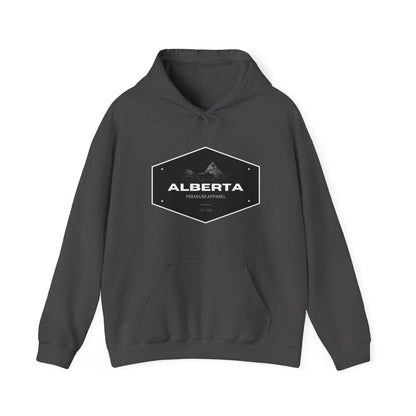 Alberta Hex Logo Hoodie — Vintage Mountain Crest Sweatshirt